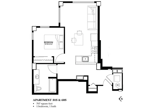 Floor plan One Bedroom, One Bath
