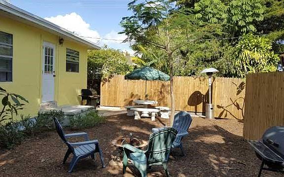 fenced back yard