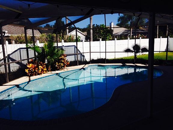 Sparkling pool with lanai