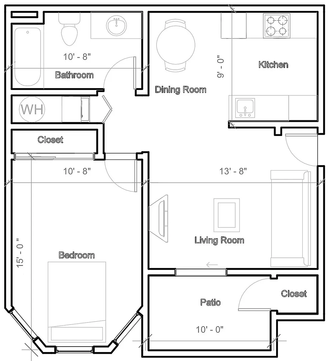 Floor plan 1 Bedroom With Washer & Dryer