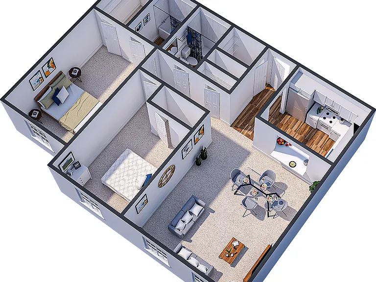 Comfortable 2-bedroom layout with spacious living and separate bedrooms Comfortable 2-bedroom layout with spacious living and separate bedrooms