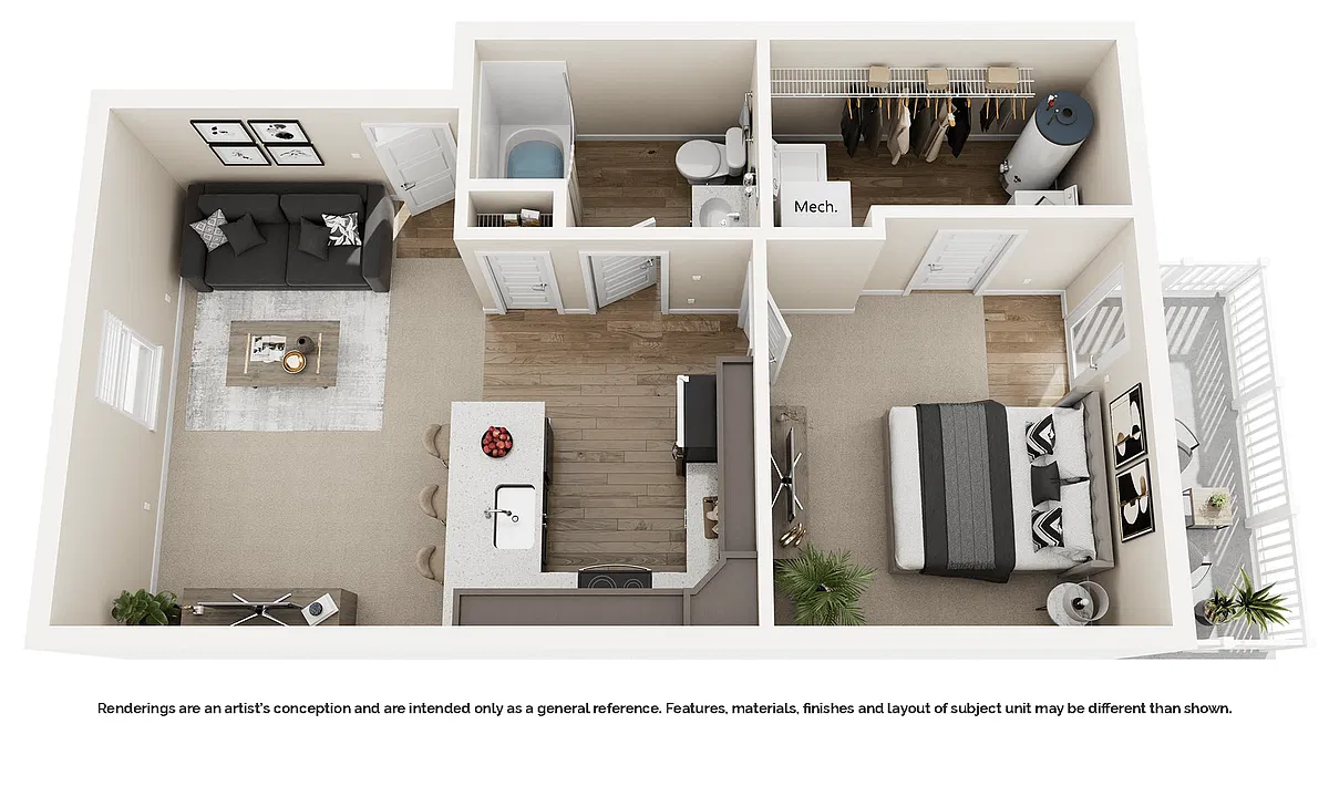 Floor plan 1 Bedroom Second Level - 680sf