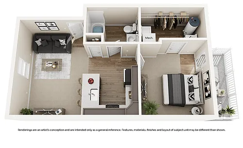 Floor plan 1 Bedroom Second Level - 680sf