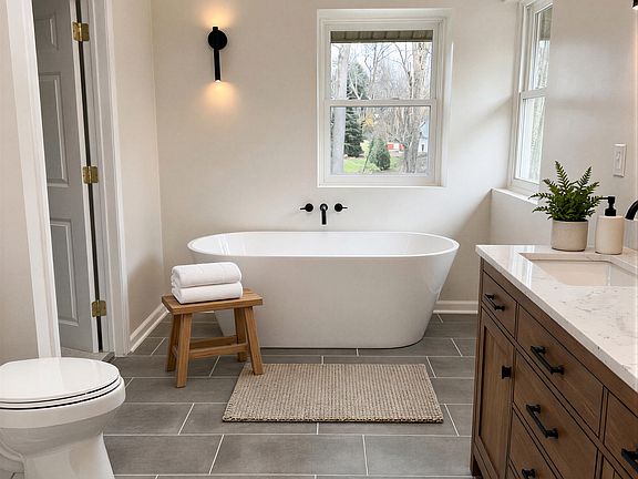 Virtually staged primary bathroom