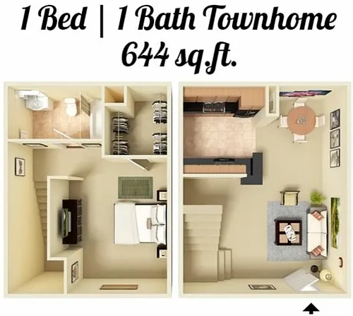 Floor plan 1 Bed 1 Bath Townhome