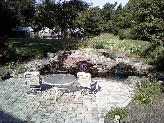 Koi pond with 3 waterfalls