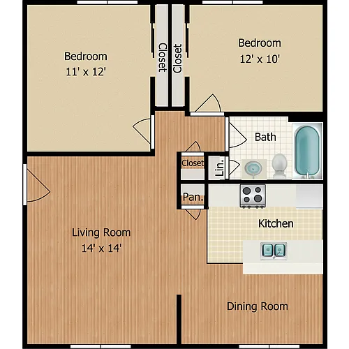 Floor plan 2 Bedroom 1 Bath