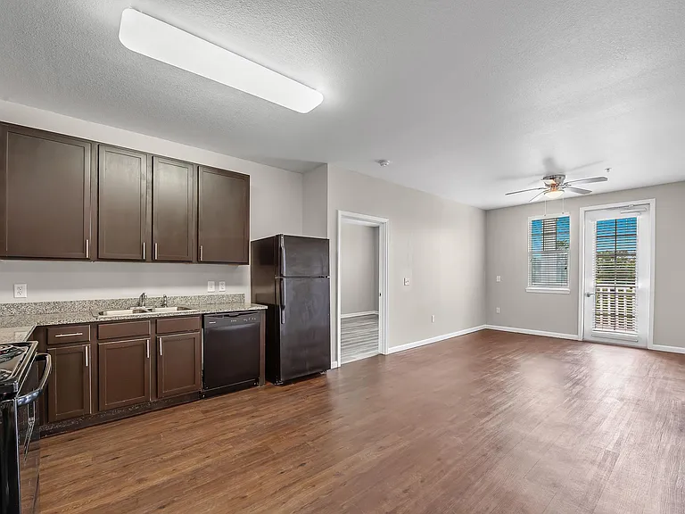 sample living room and kitchen area