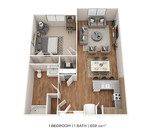 Floor plan One Bedroom- 659 sqft