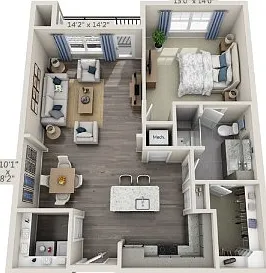 Floor plans are artist's rendering. All dimensions are approximate. Actual product and specifications may vary in dimension or detail. Not all features are available in every apartment. Prices and availability are subject to change. Floor plans are artist