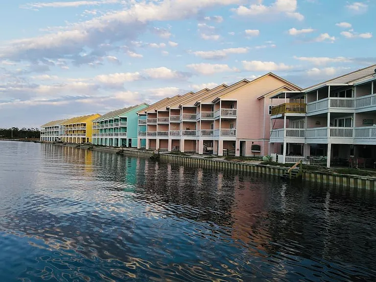 Innerarity Townhomes line Perdido Bay's northern shore, offering direct waterfront living.