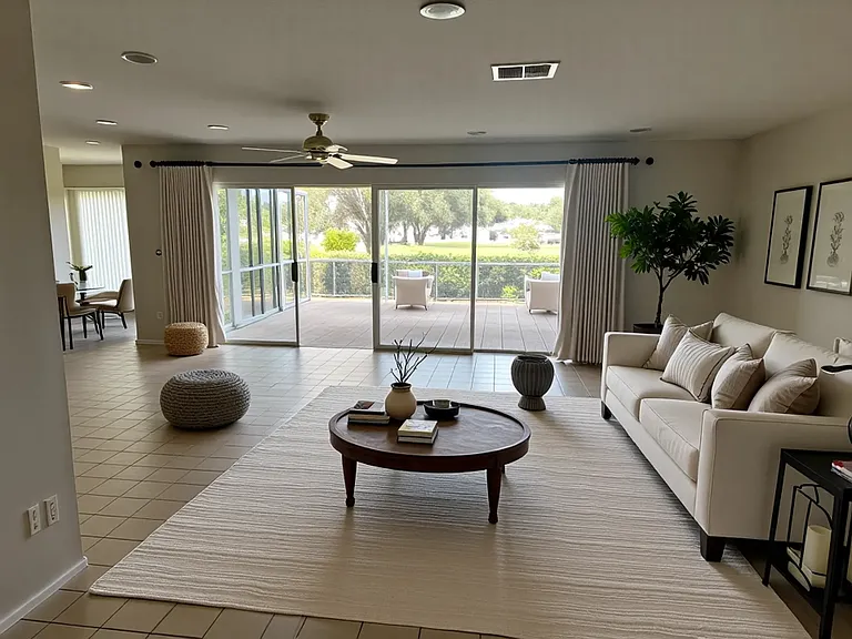 Spacious combination living room and dining room