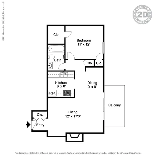Floor plan FQ 1 BD 1 BA WALK IN CLOSET