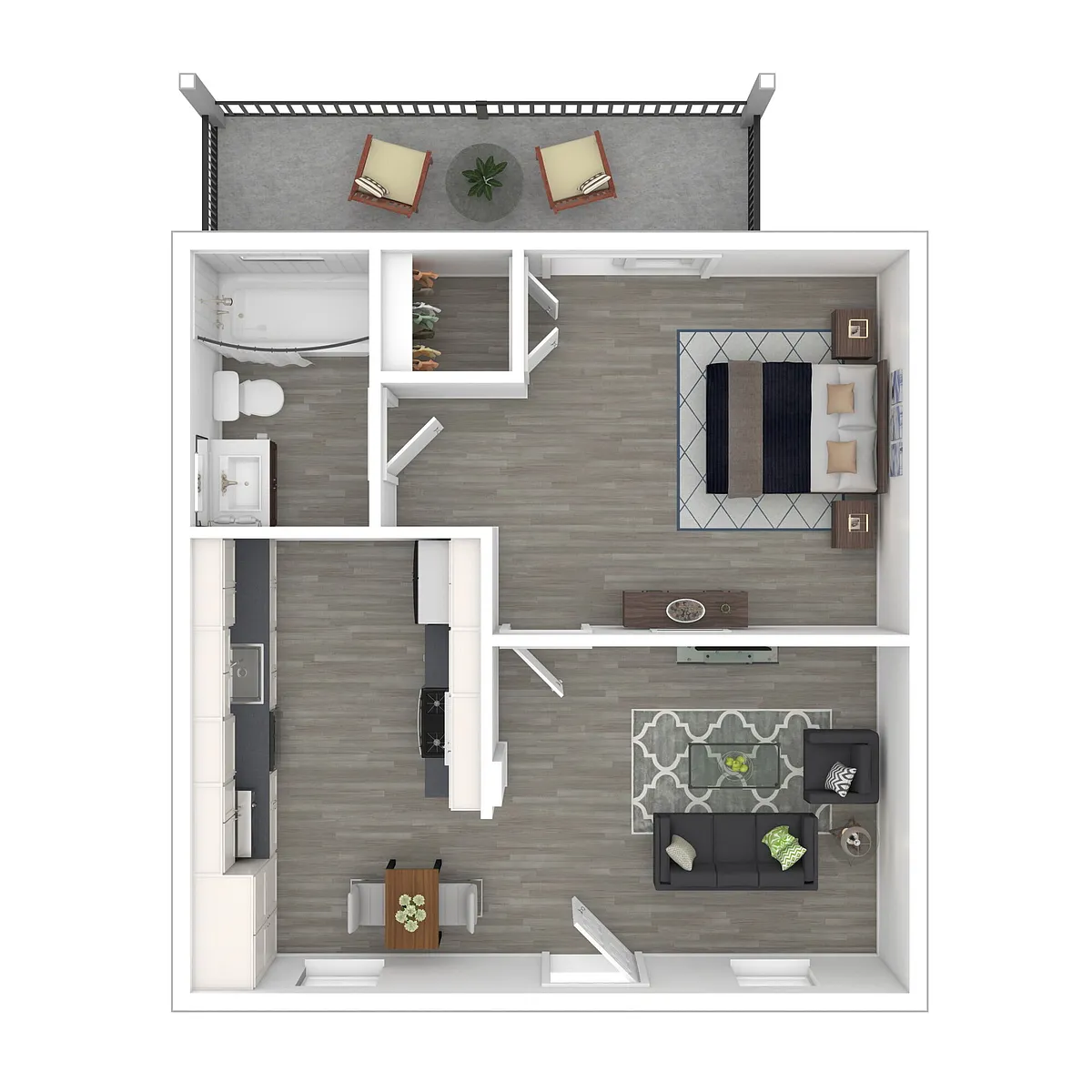 Floor plan 1 Bedroom 1 Bath with Waterfront View