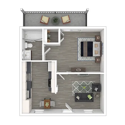 Floor plan 1 Bedroom 1 Bath with Waterfront View