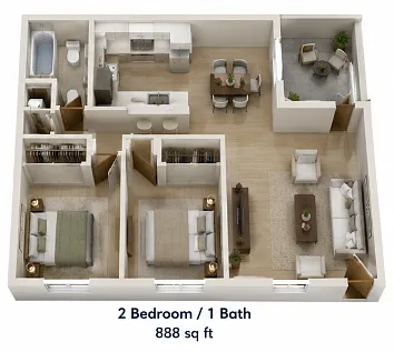 Floor plan 2Bd.1Ba