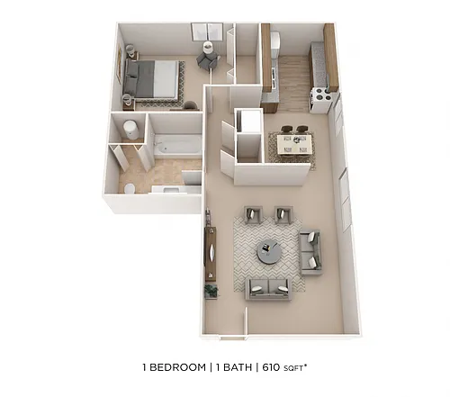 Floor plan One Bedroom- 610 sqft