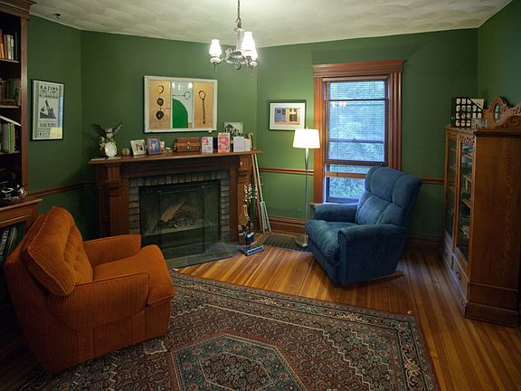 Den with fireplace