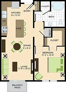 Floor plan 1 BR 755sf