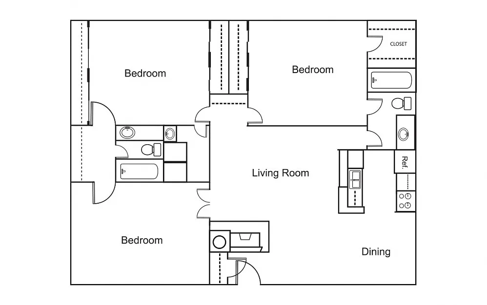 Floor plan 3 Bedroom / 2 Bath