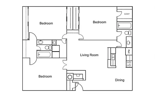 Floor plan 3 Bedroom / 2 Bath