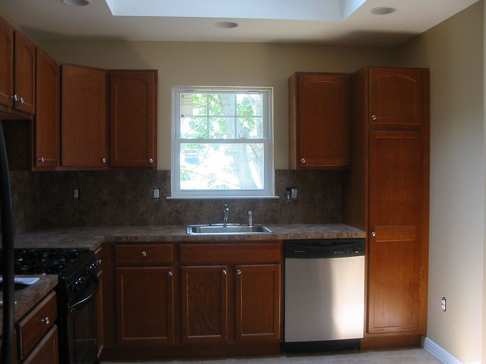 OAK CABINETS WITH STAINLESS APPLIANCES