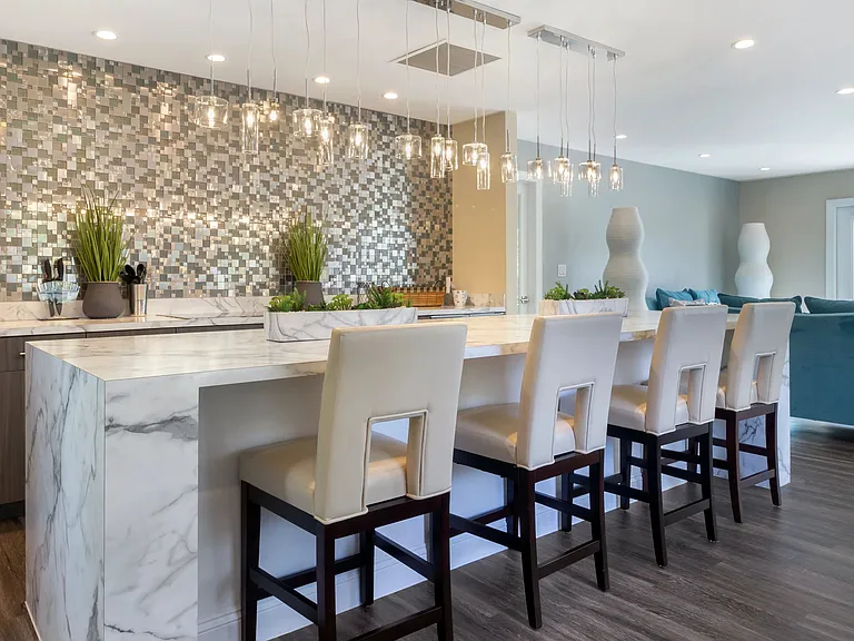 The River Room bustles with community and resident events. Residents may reserve this exclusive space for their next party.