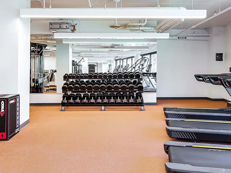 Griffis Shoreline fitness center with cardio machines.