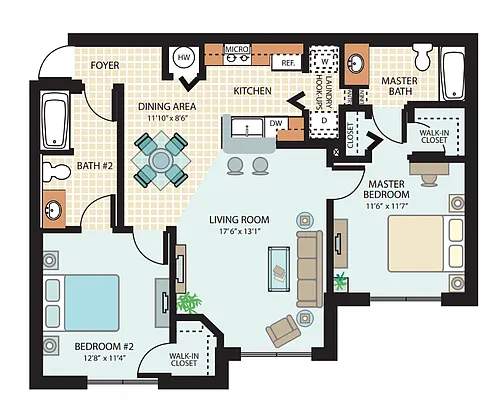 Floor plan 2 Bed 2 Bath