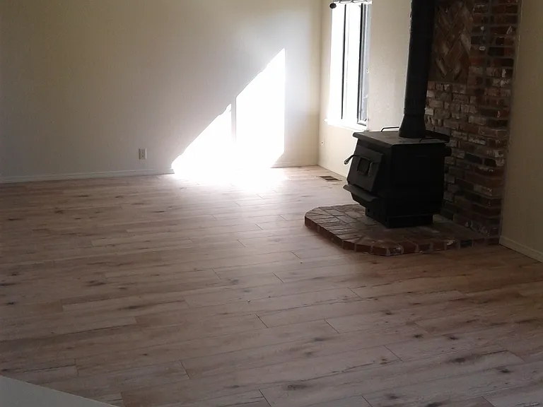 Family room with wood stove