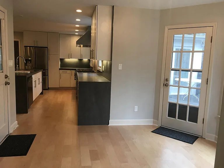 Kitchen viewed from powder room