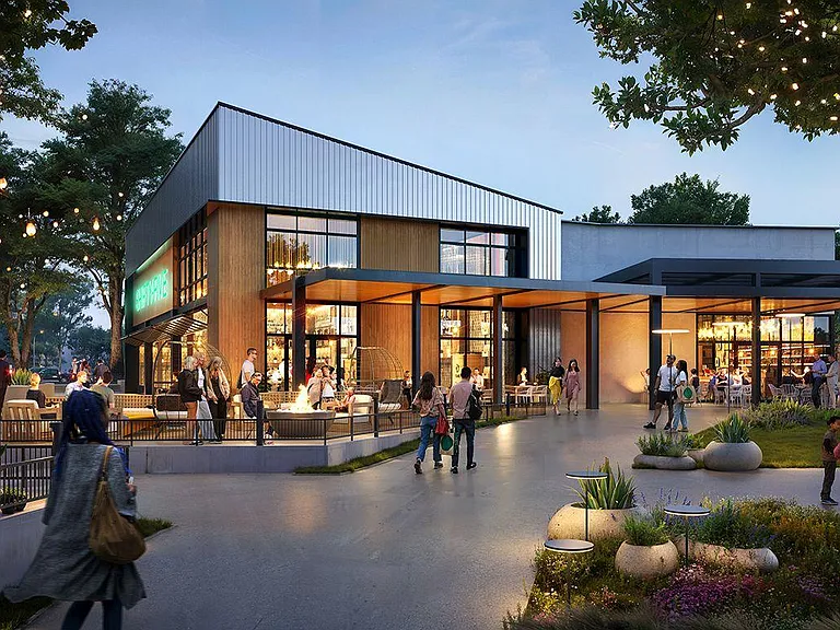 Contemporary exterior with a covered patio, large windows, and landscaped walkways ideal for outdoor gathering.