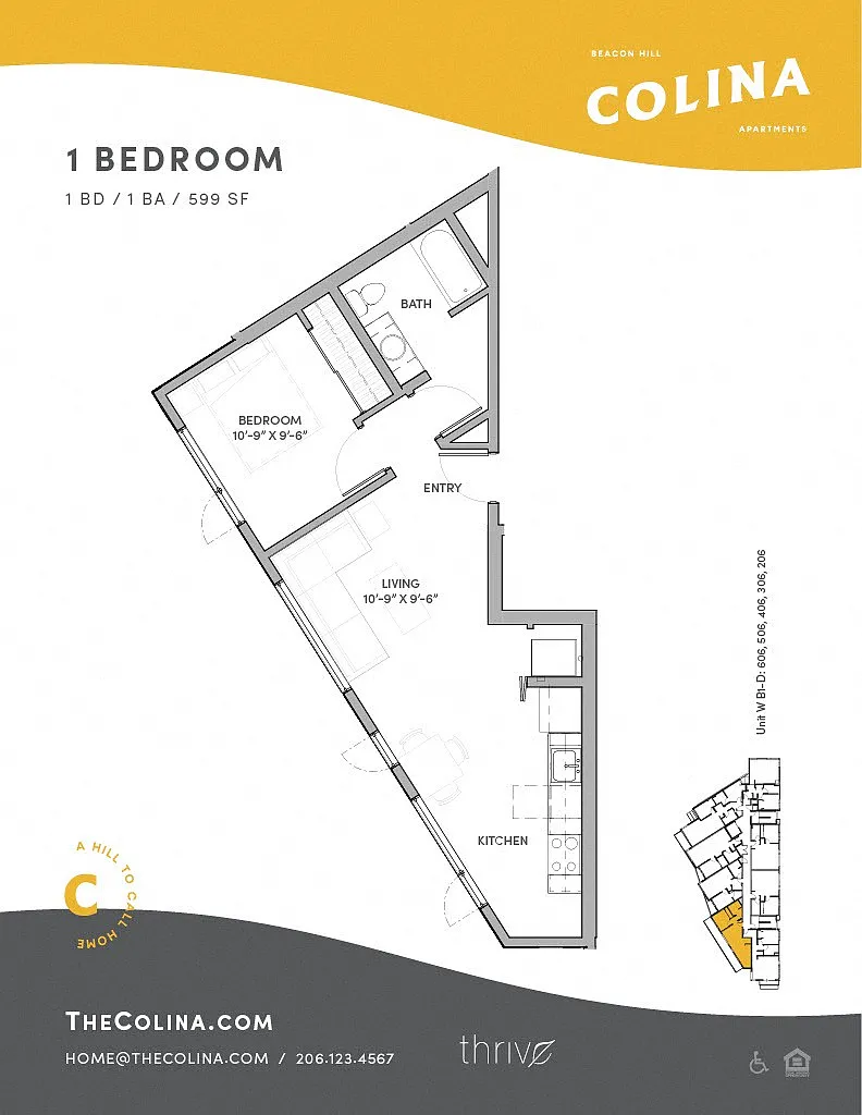 Floor plan 1x1 - B1-D West