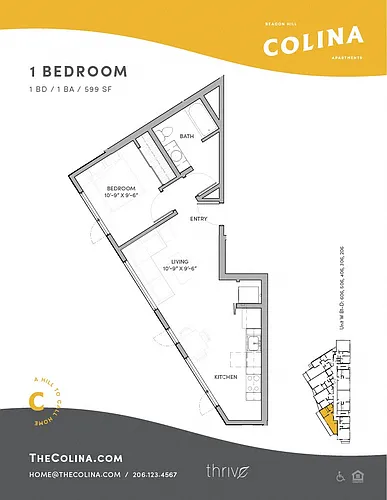 Floor plan 1x1 - B1-D West