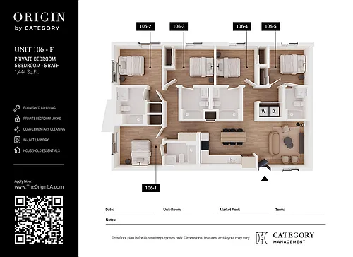 Floor plan 106 (F) - Private Bedroom in 5 BR / 5 BA