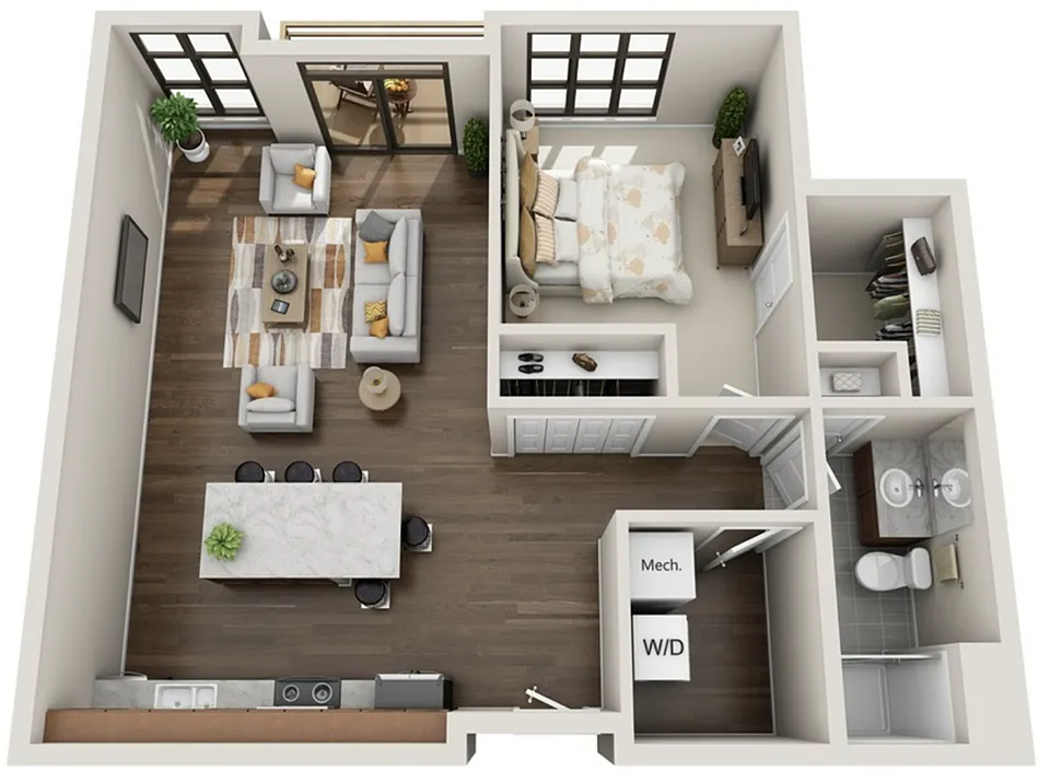 Floor plan 211 1BR 1BA Floorplan 1C