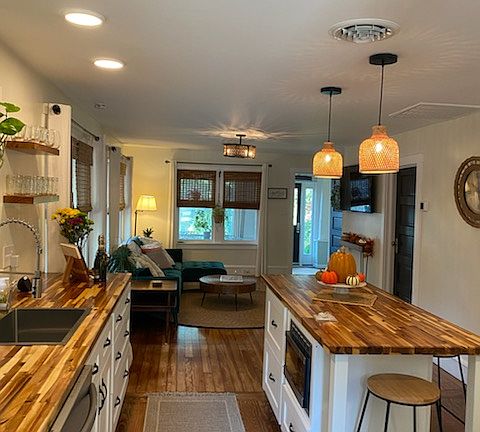Kitchen looking into living room