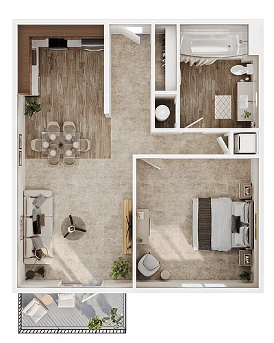 Floor plan 1 Bed, 1 Bath