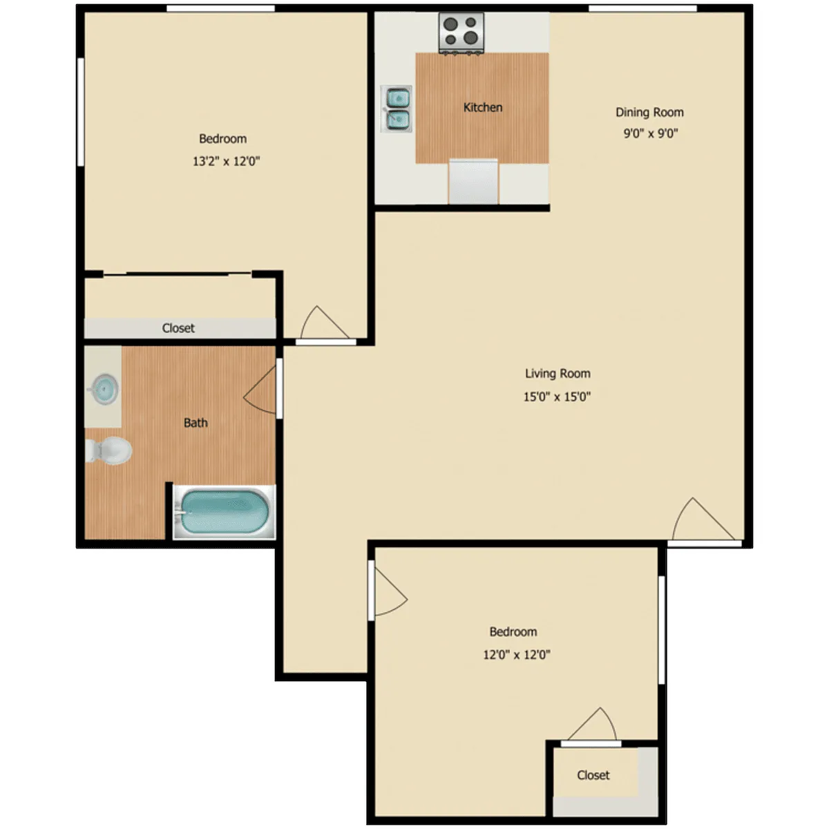 Floor plan 2 Bed 1 Bath