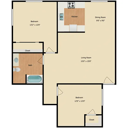 Floor plan 2 Bed 1 Bath