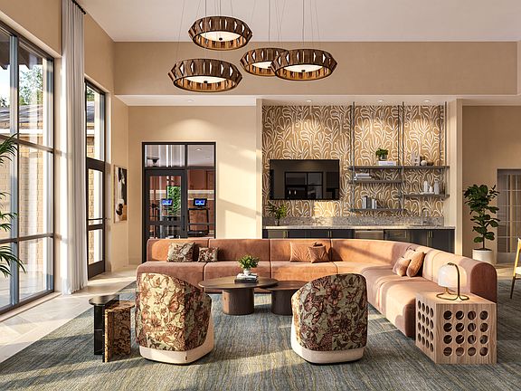 Stylish clubhouse gathering space designed for relaxation and connection