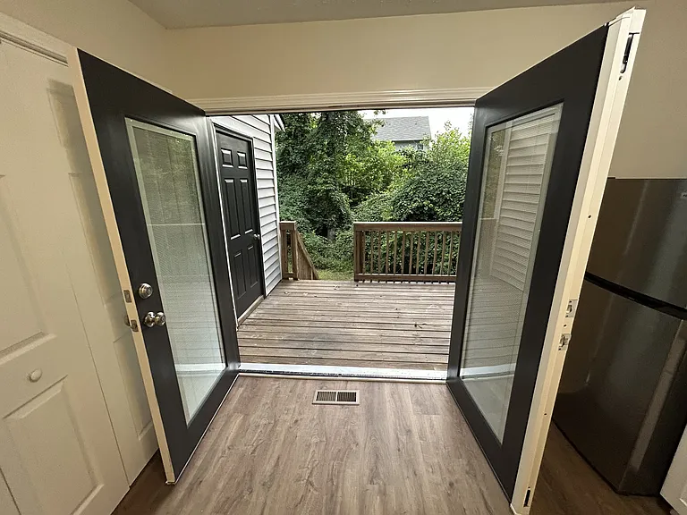 Back patio with outdoor storage closet