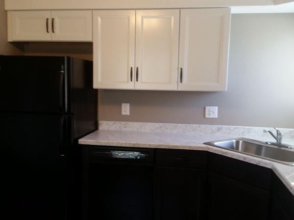 Large single bowl kitchen sink and new black appliances