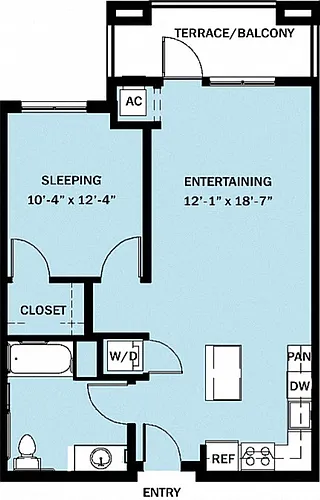 Floor plan 1 Bedroom 1 Bath B8