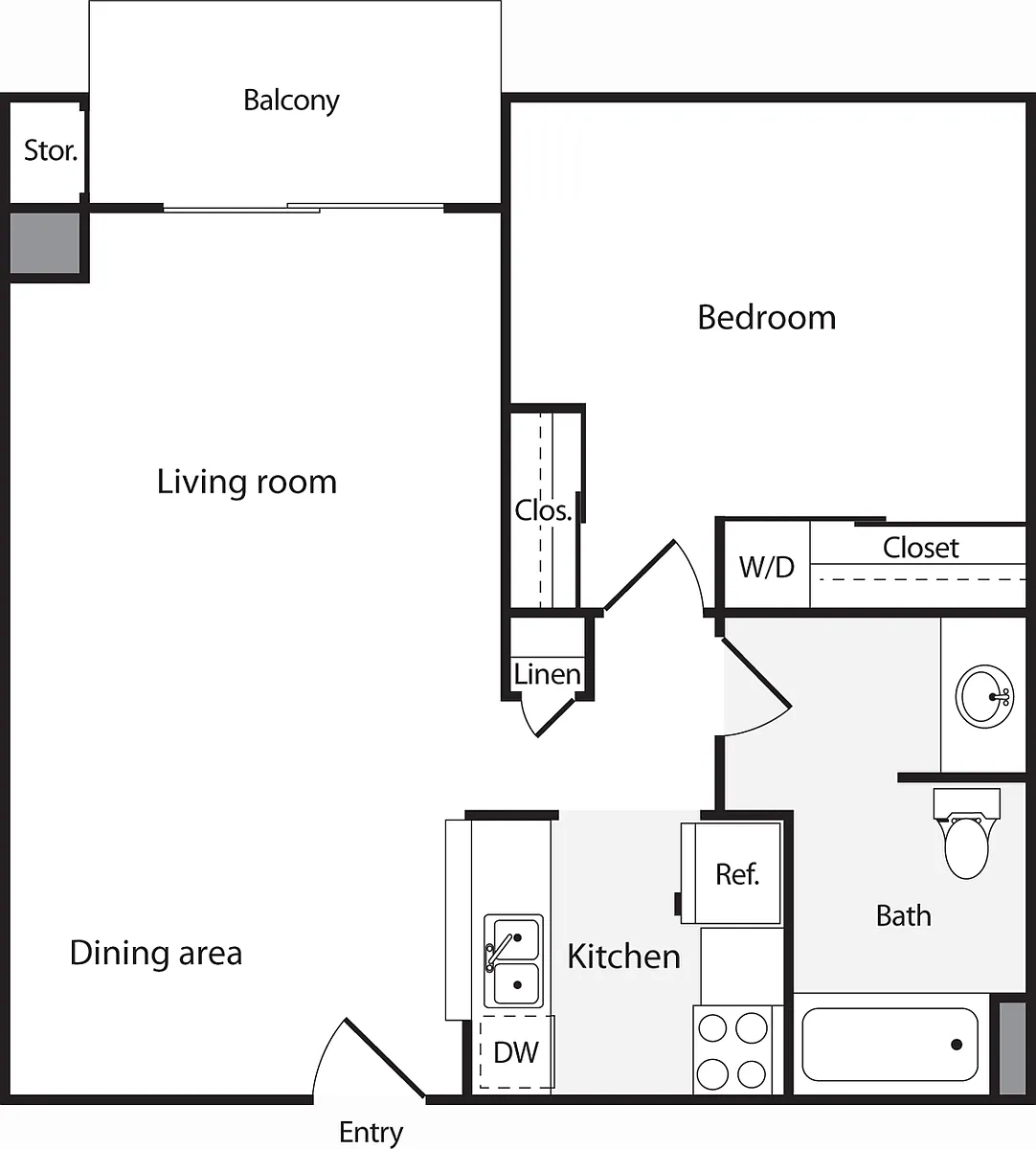 Floor plan 1 Bedroom A with WD