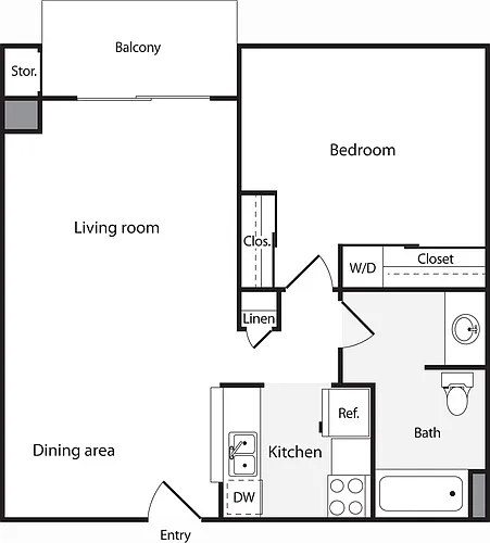 Floor plan 1 Bedroom A with WD
