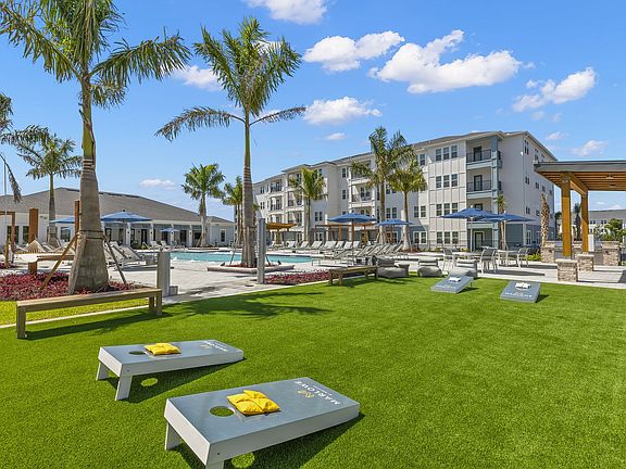 Gaming lawn featuring cornhole