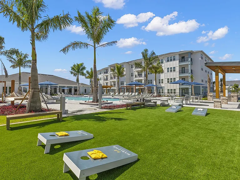 Gaming lawn featuring cornhole
