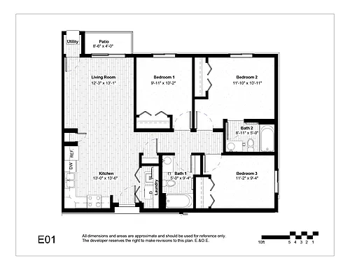Floor plan Three Bedroom Two Bath