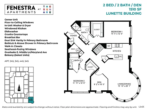 Floor plan Lunette - 2 Bed / 2 Bath / Den
